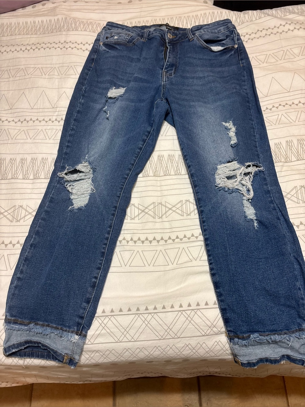 Judy Blue Distressed Dark Blue Slim Fit Boyfriend Jeans